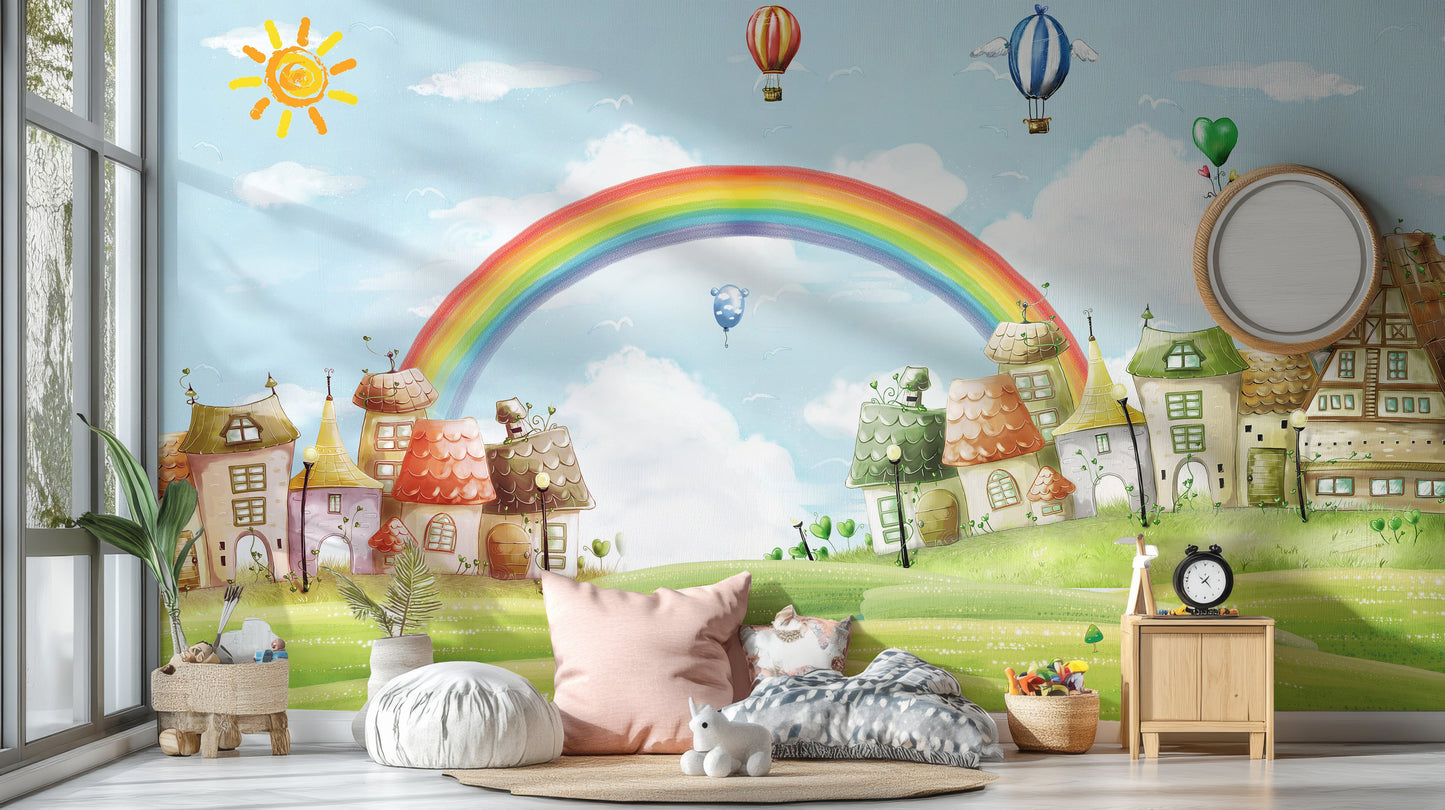 Dreamy Rainbow City Wall Mural