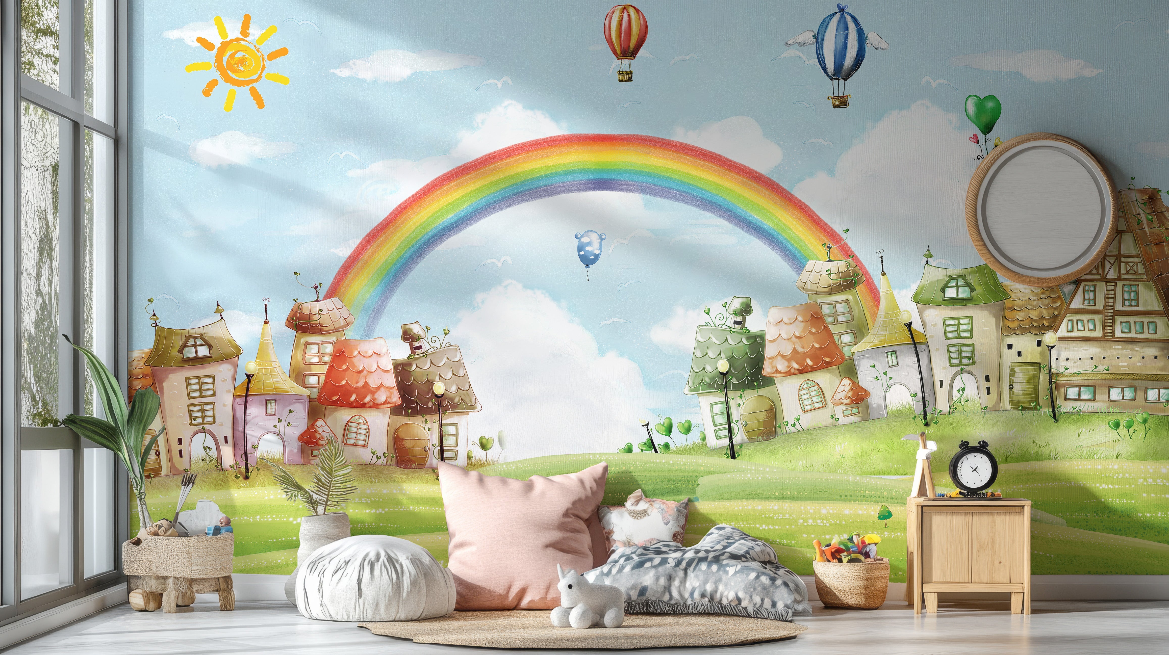 Dreamy Rainbow City Wall Mural