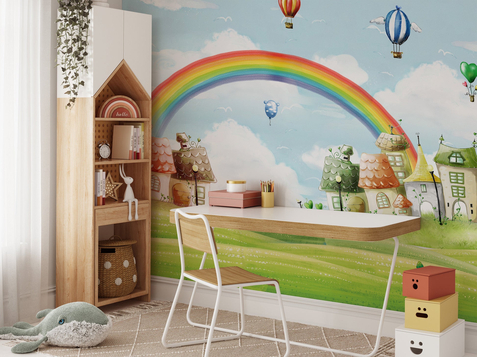 Kids City Landscape Rainbow Balloons Wallpaper Murals - Giffywalls