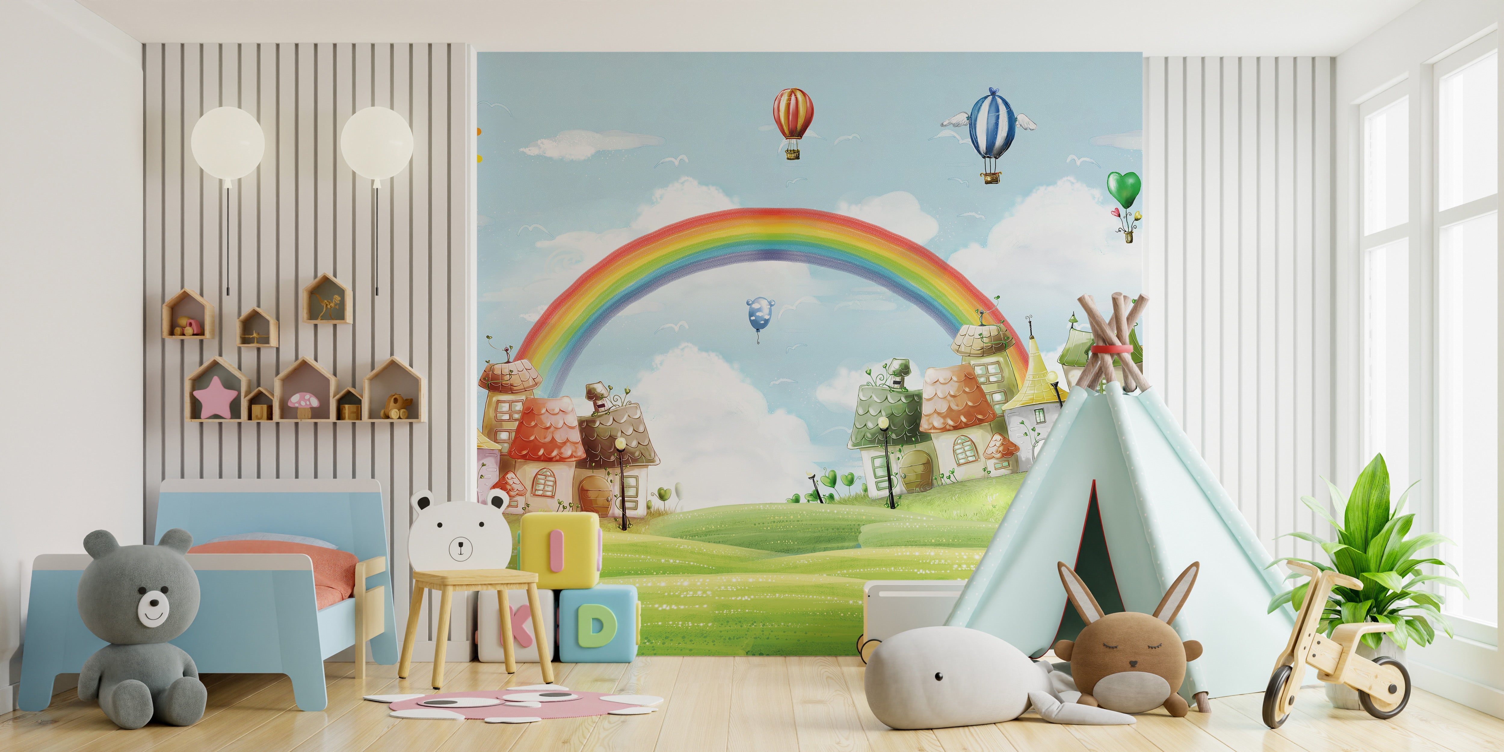 Kids City Landscape Rainbow Balloons Wallpaper Murals - Giffywalls