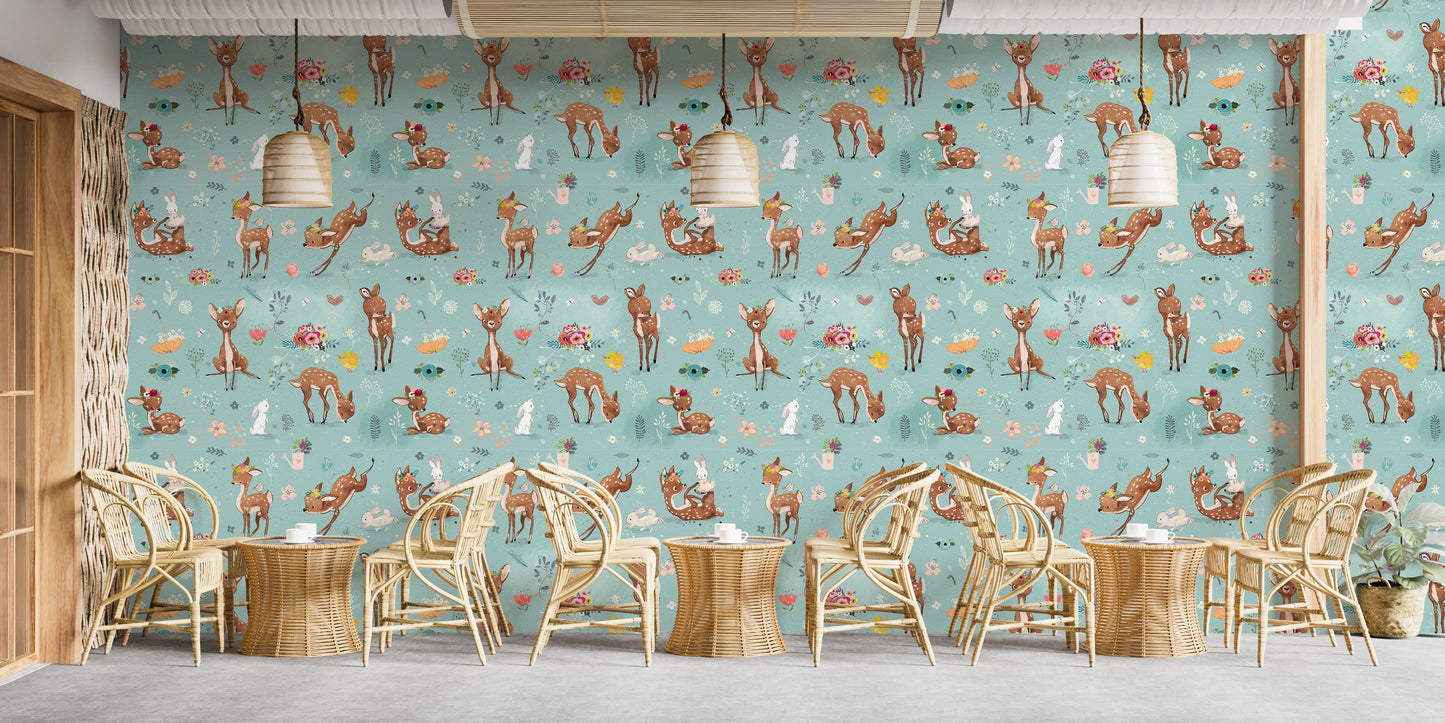 Deer and Hare Kids Wallpaper Mural