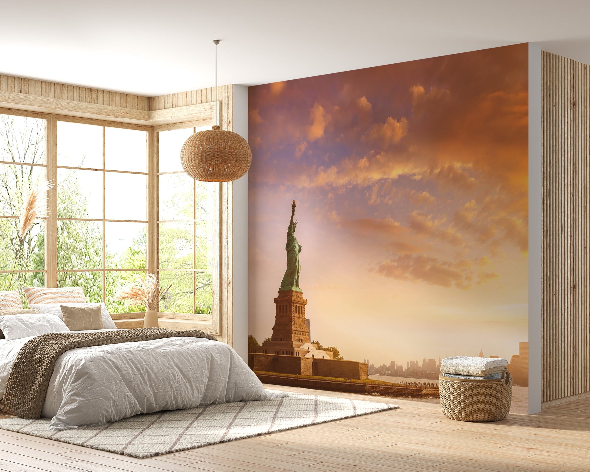 New York skyline with Liberty mural