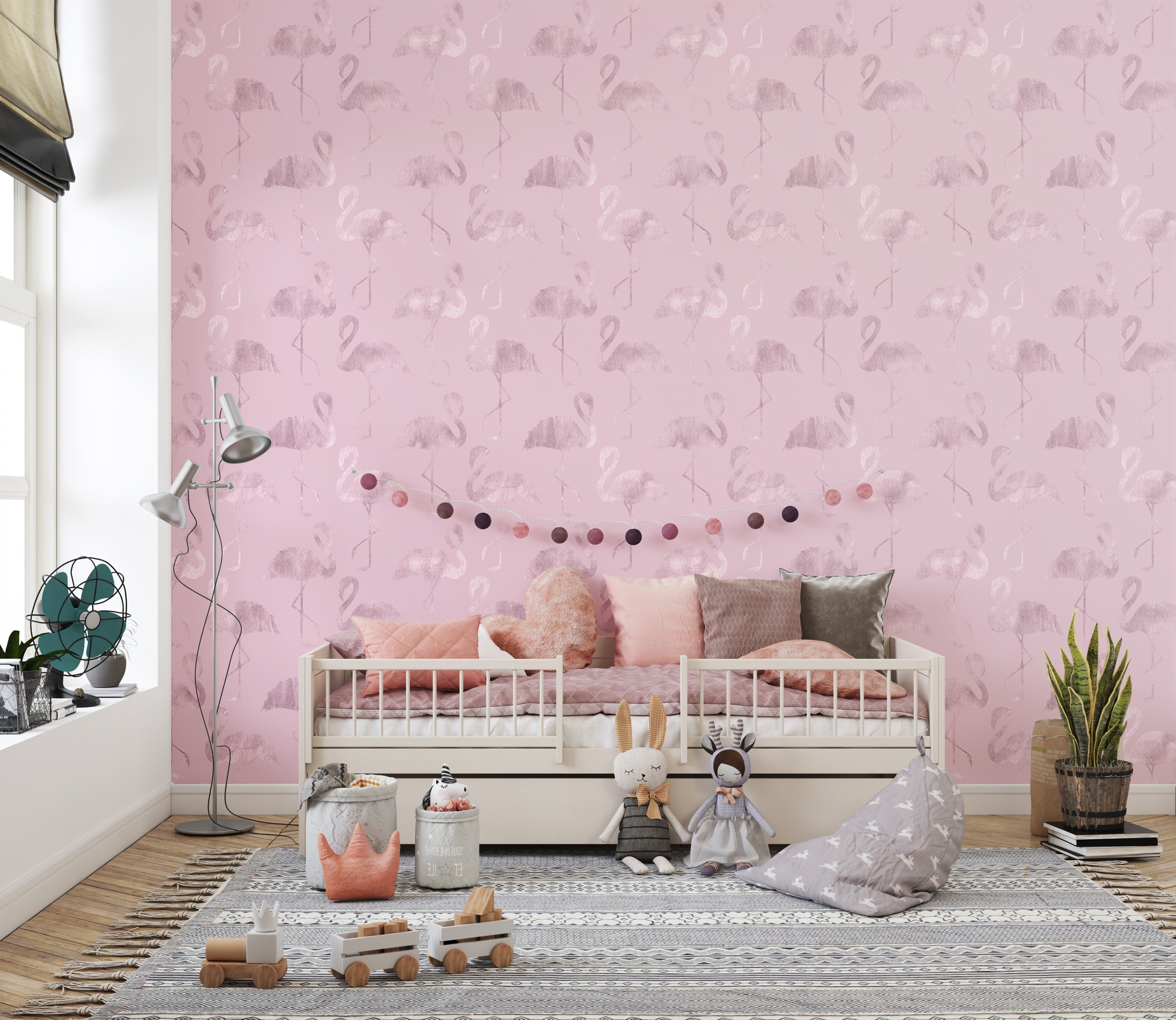 Trendy flamingo wallpaper with shimmer