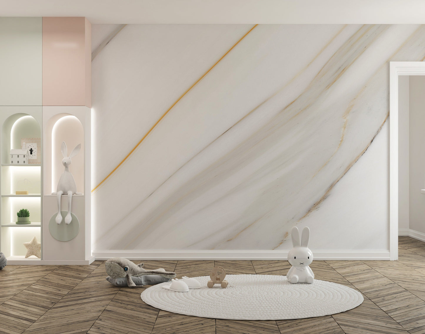 White Marble Gold Grey Line Removable Wall Murals - Giffywalls