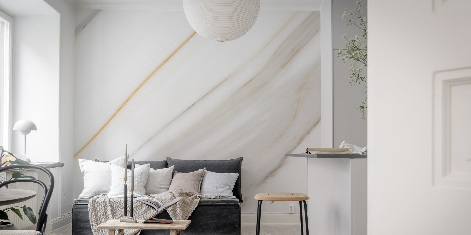 White Marble Gold Grey Line Removable Wall Murals - Giffywalls