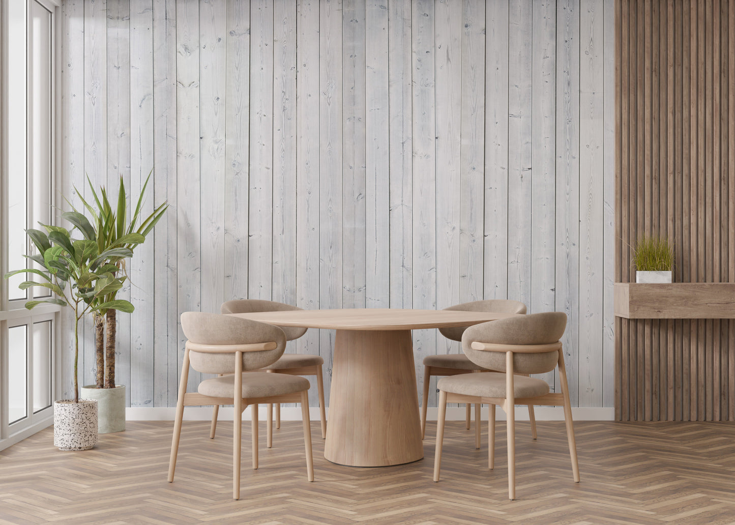 Natural wood grain wall mural style
