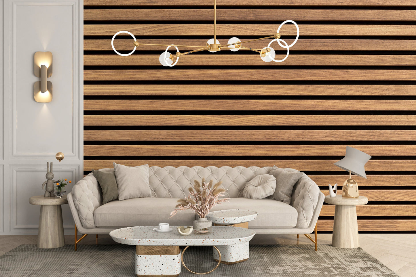 Decorative horizontal wood stripe mural
