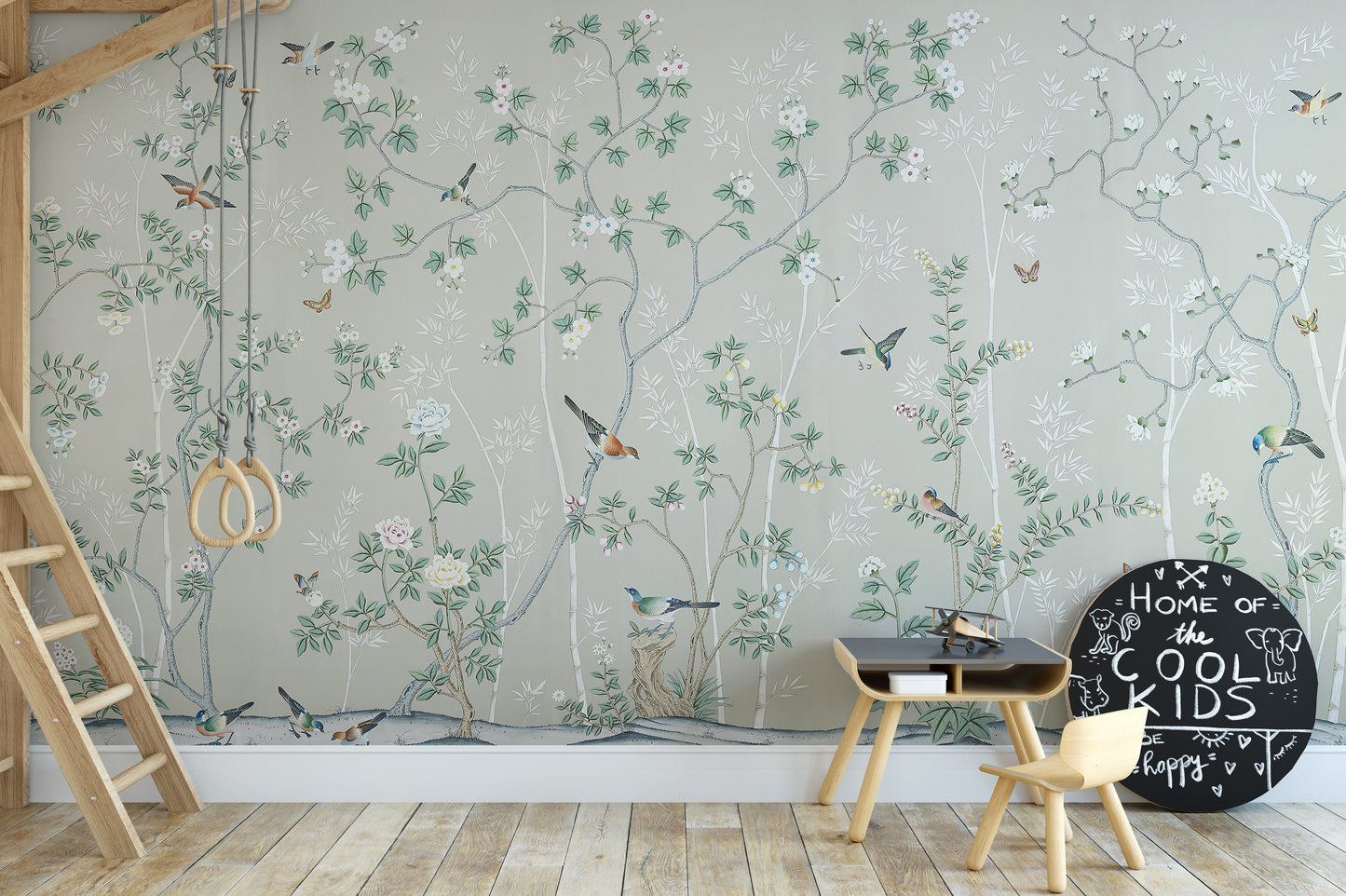 Sophisticated leaf design Chinoiserie mural
