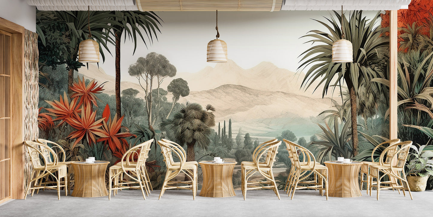 Verdant Valley Vintage Tropical Flora Mural - Giffywalls