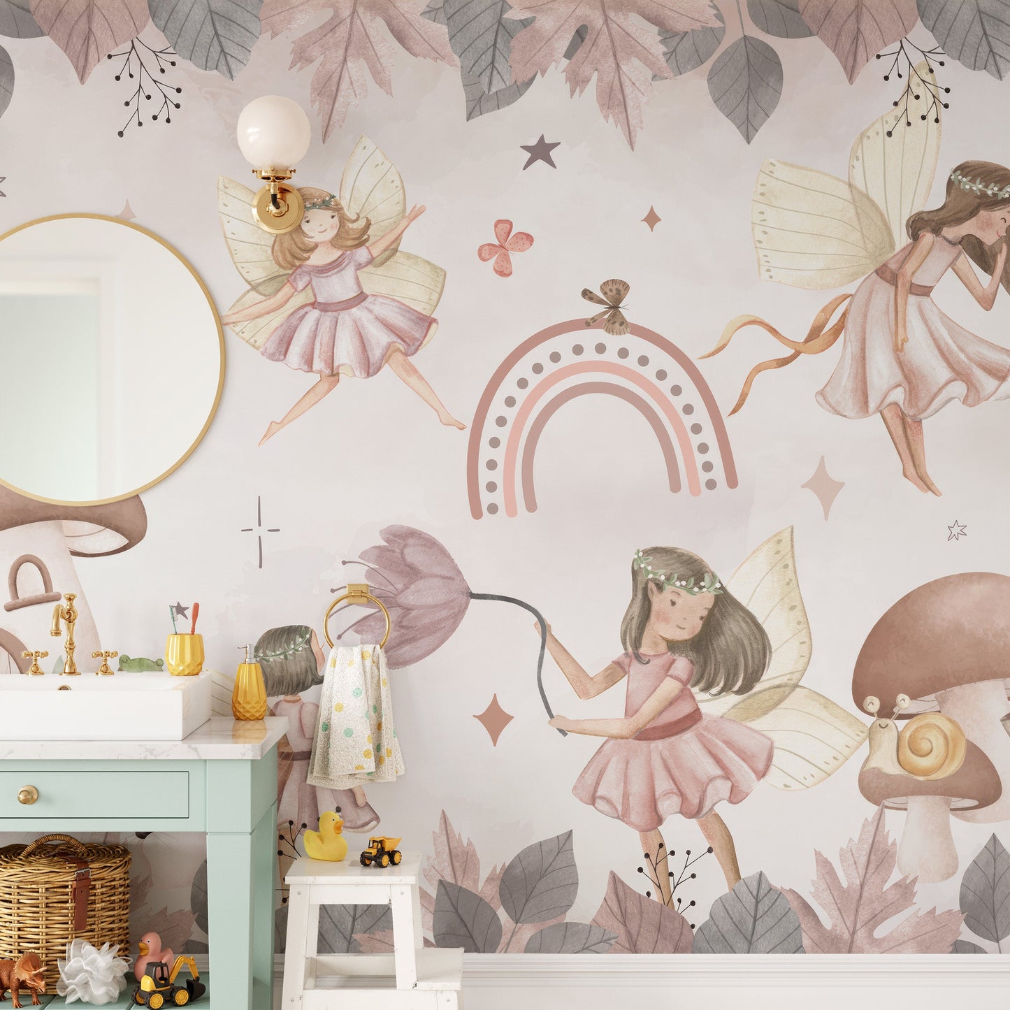 Charming enchanted forest wallpaper with fairies