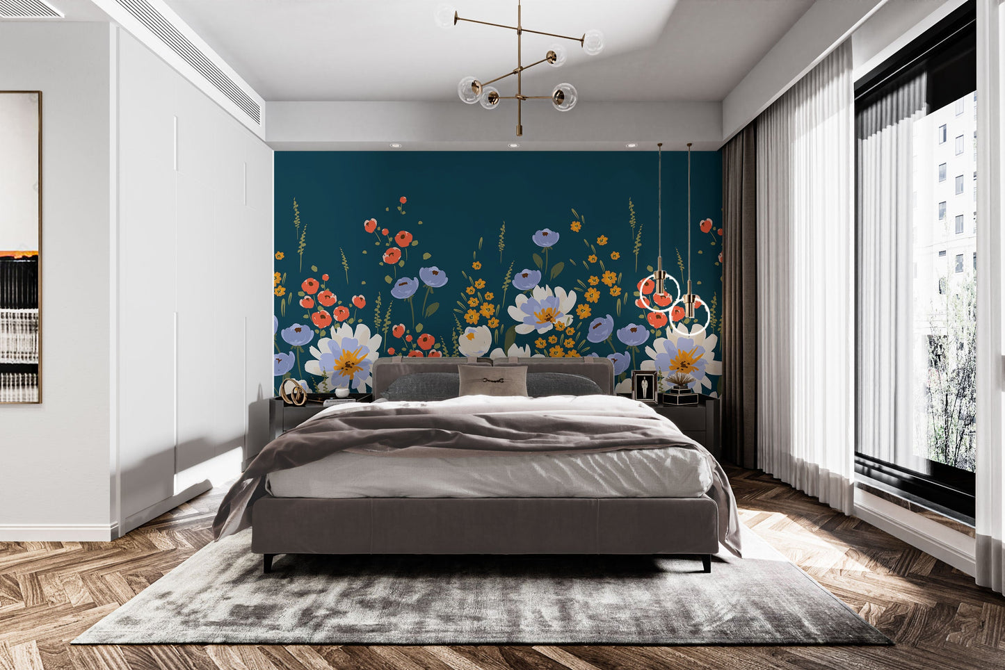 Midnight Garden Floral Mural - Giffywalls