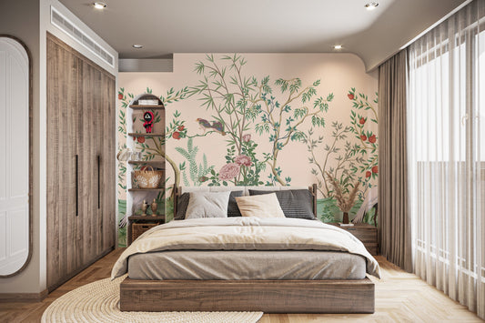 Elegant garden wallpaper with Chinese charm