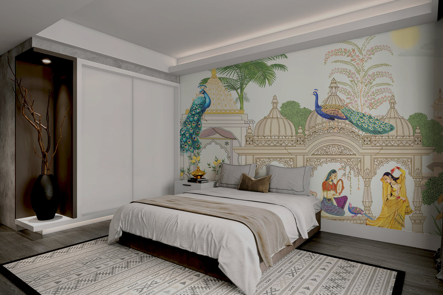 Heritage-inspired Indian palace mural with architectural artistry.