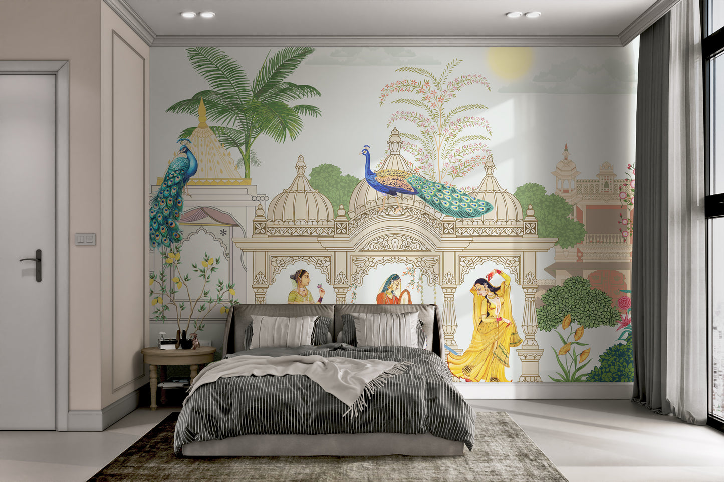 Traditional Indian art wallpaper mural for home decor.