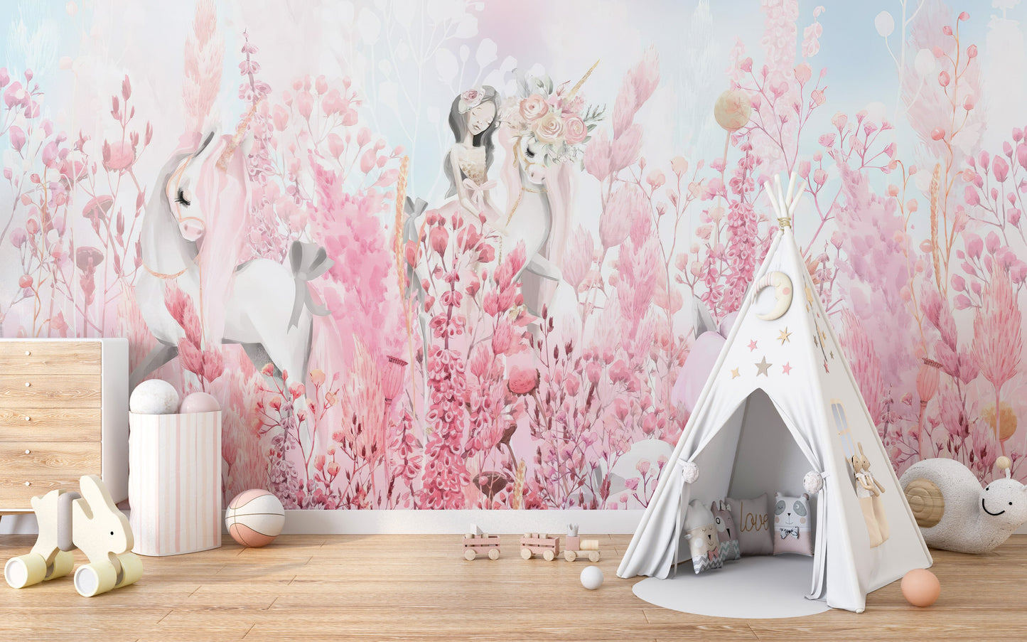 Pink Unicorn Forest Wall Mural - Giffywalls