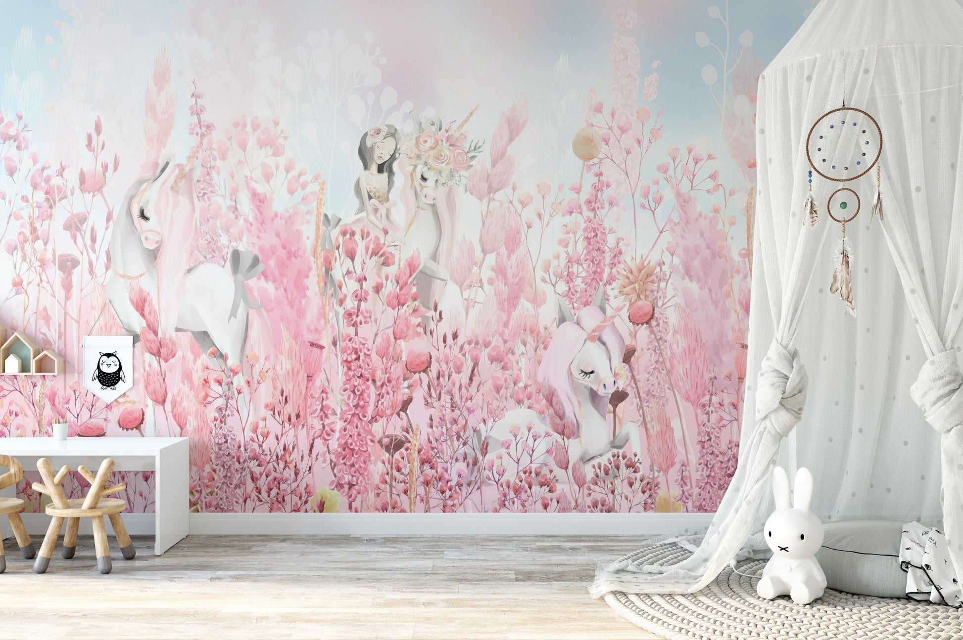 Pink Unicorn Forest Wall Mural - Giffywalls