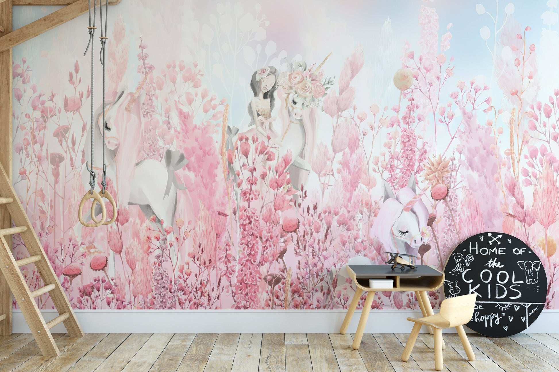 Pink Unicorn Forest Wall Mural - Giffywalls