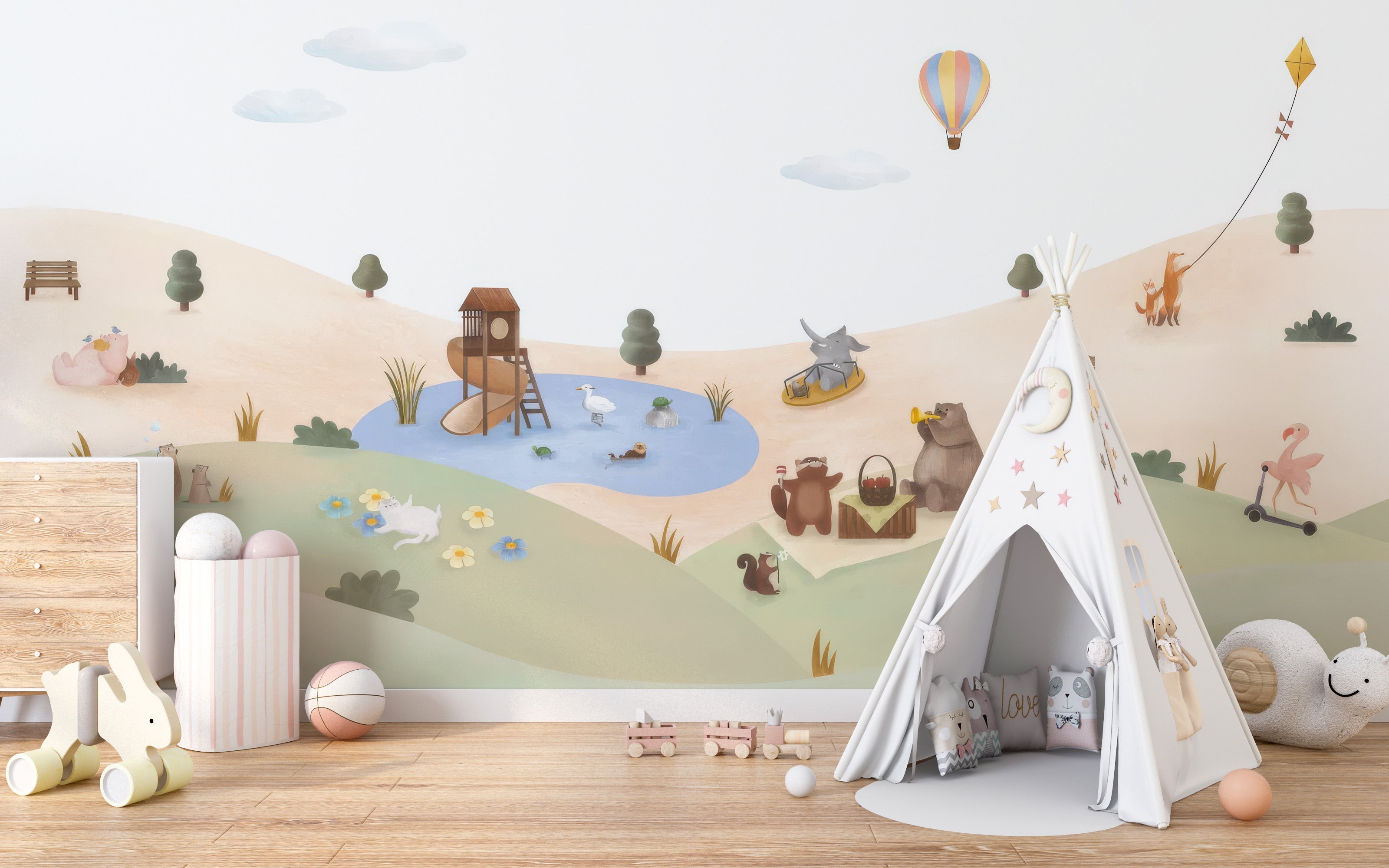 Playful Animals Garden Wall Mural - Giffywalls