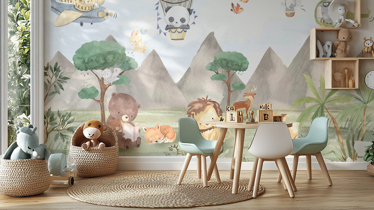 Playful Animals Forest Wall Mural - Giffywalls