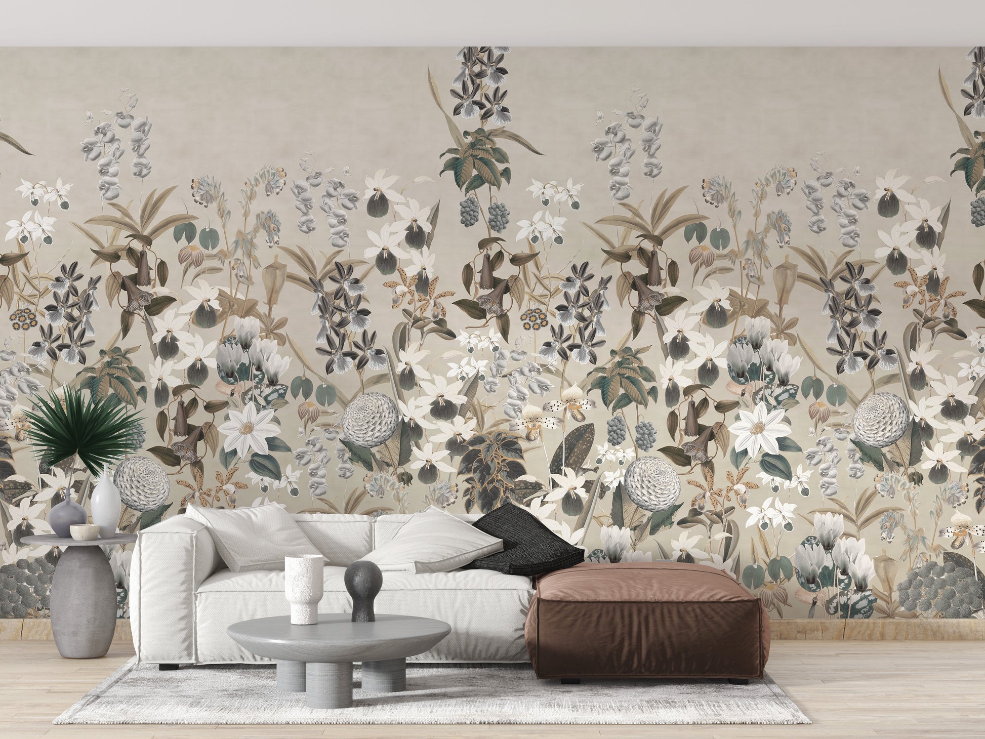 Subtle flower pattern vintage mural style
