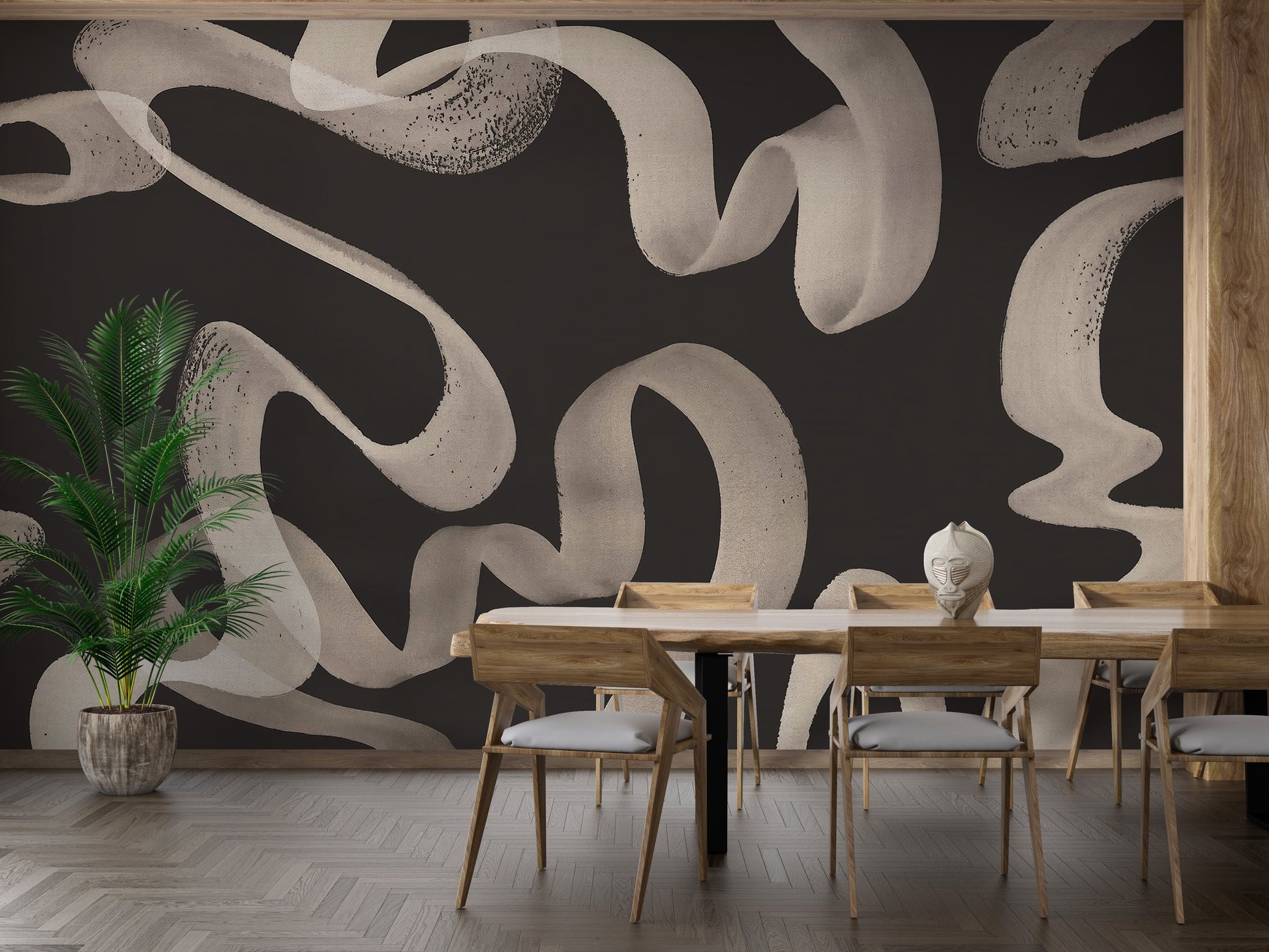 Black and beige abstract swirl wallpaper
