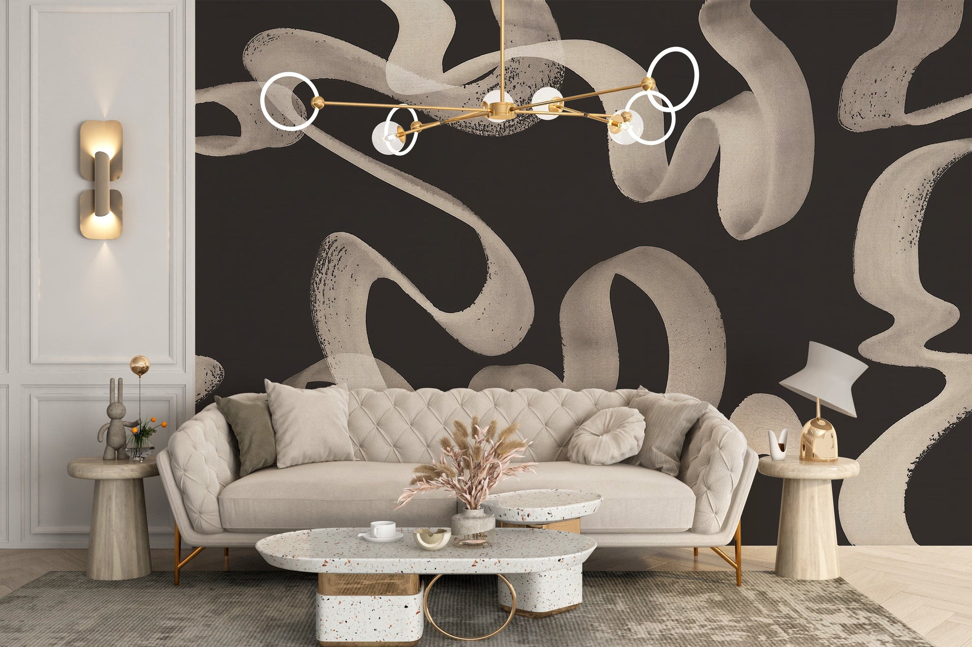 Dynamic ribbon pattern mural style
