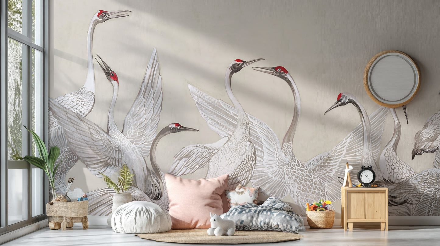 Crane Dance Wallpaper Mural - Giffywalls