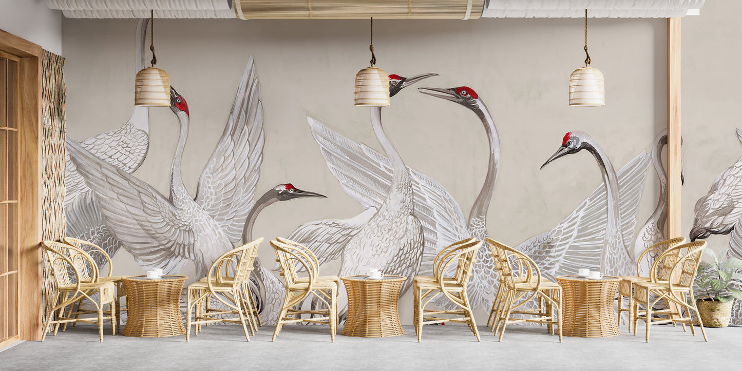 Crane Dance Wallpaper Mural - Giffywalls