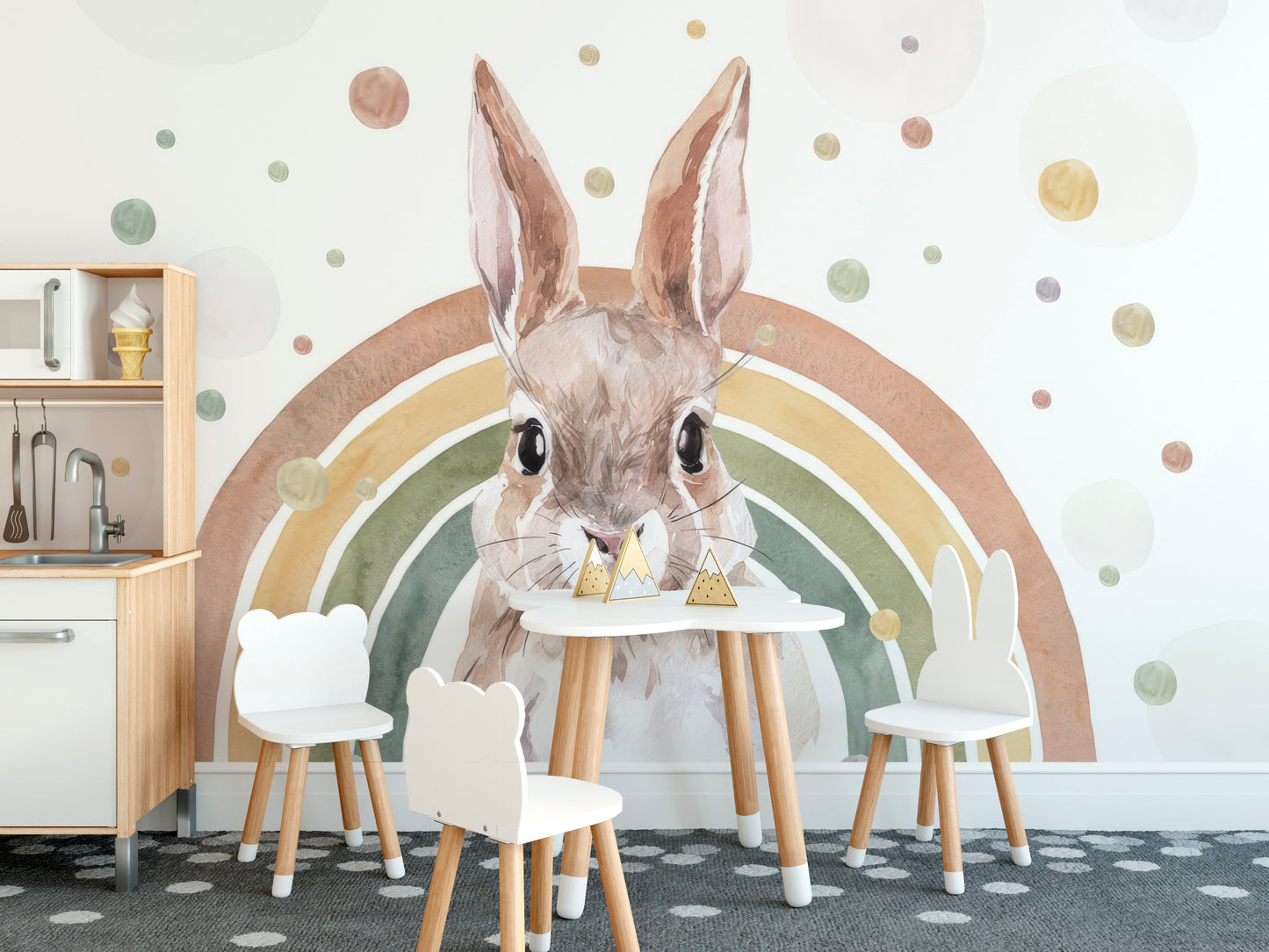 Rainbow Rabbit Nursery Wall Mural - Giffywalls