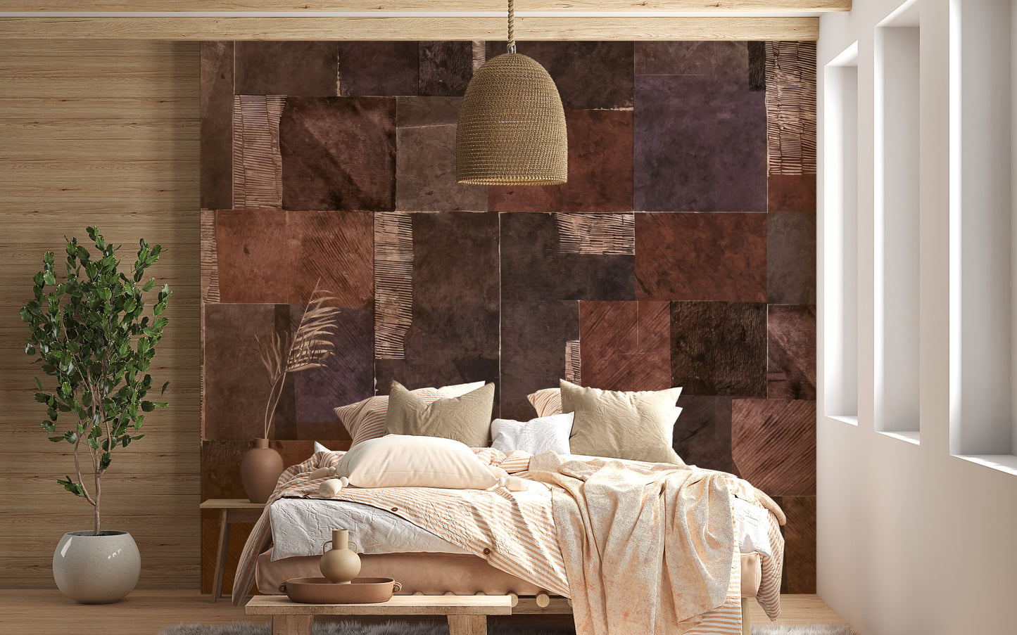 Abstract Wooden Mosaic Wall Mural - Giffywalls