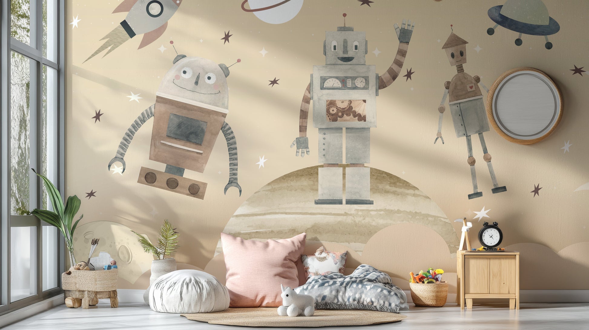 Cosmic Robots Wall Mural - Giffywalls