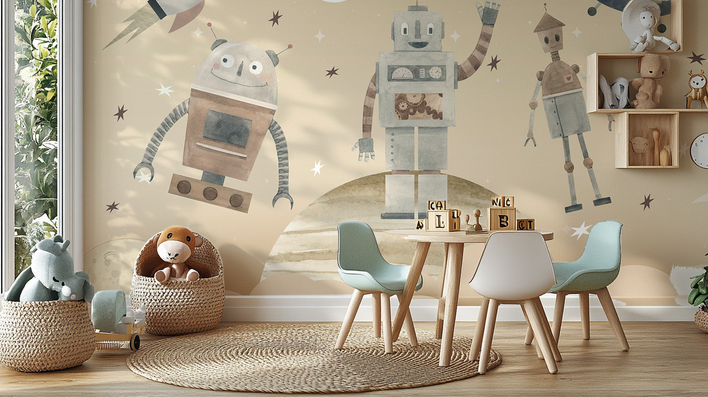 Cosmic Robots Wall Mural - Giffywalls