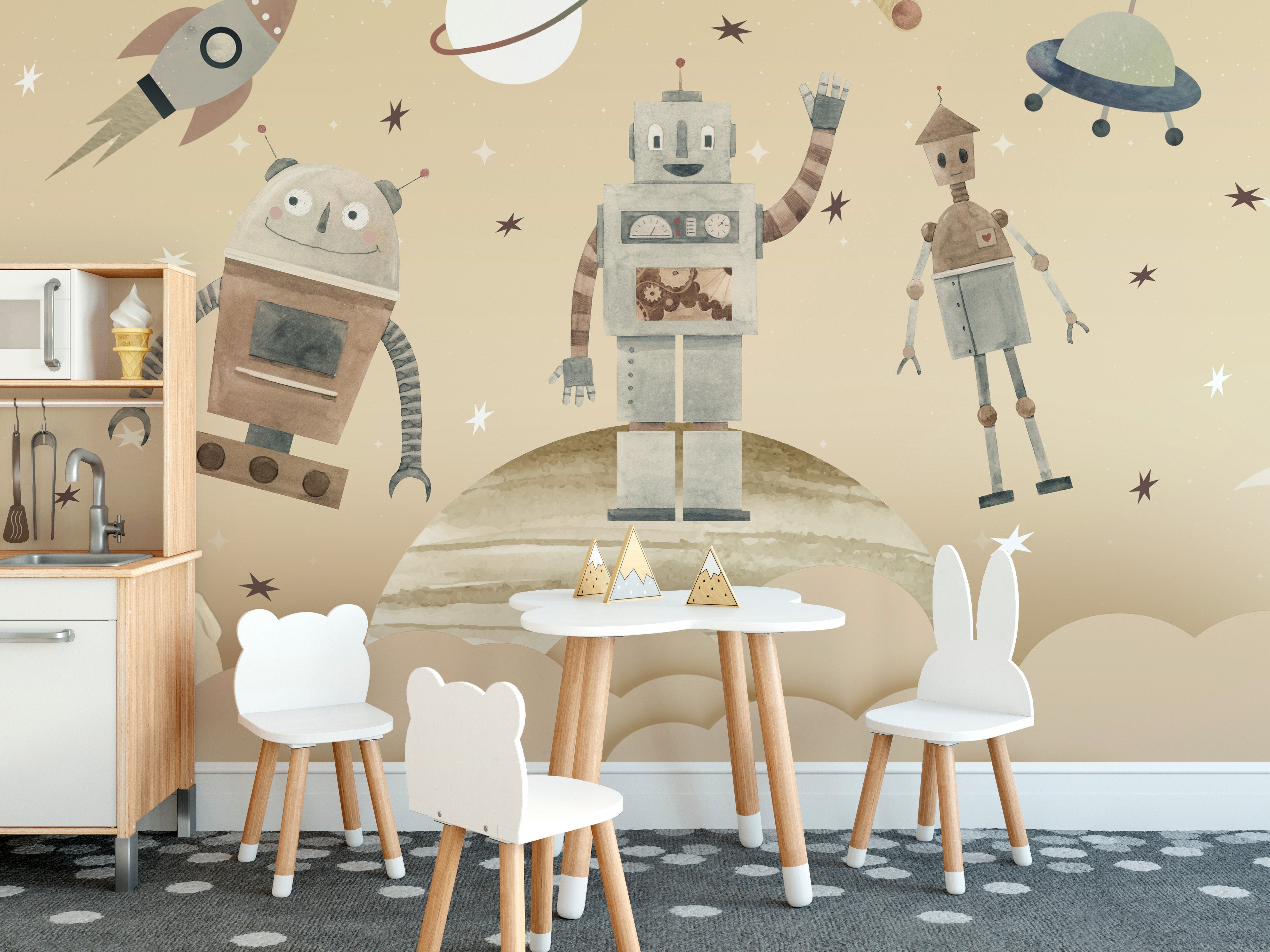 Cosmic Robots Wall Mural - Giffywalls