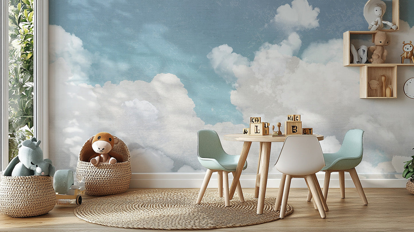 Sky Blue Cloudscape Wall Mural - Giffywalls