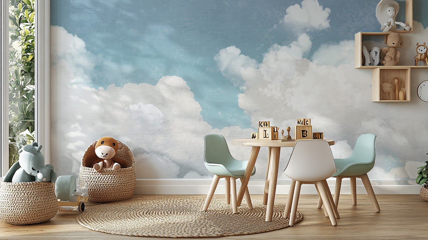 Sky Blue Cloudscape Wall Mural - Giffywalls