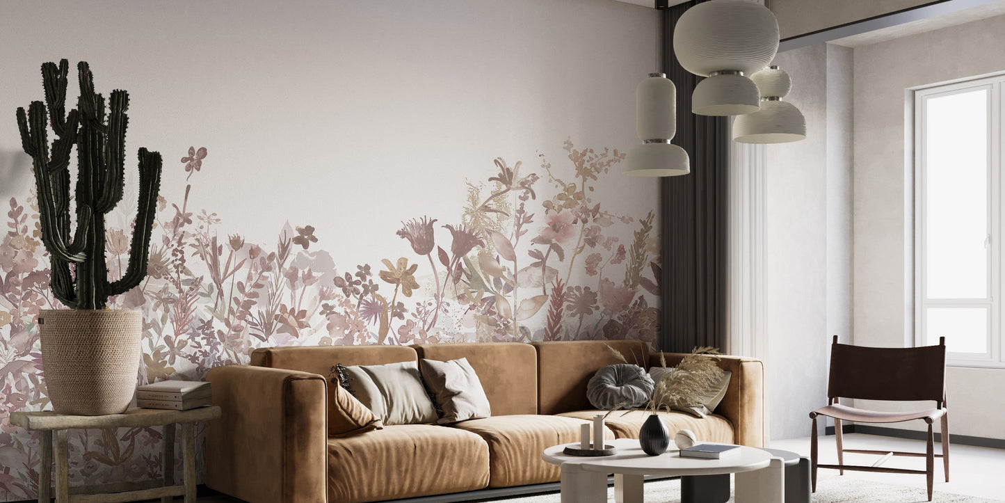 Pink Floral Wall Mural - Giffywalls