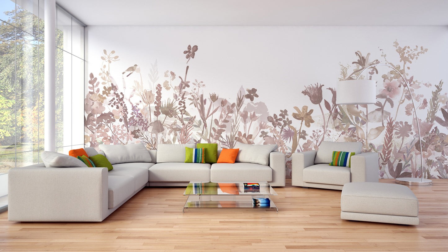 Elegant pink flower wallpaper mural design