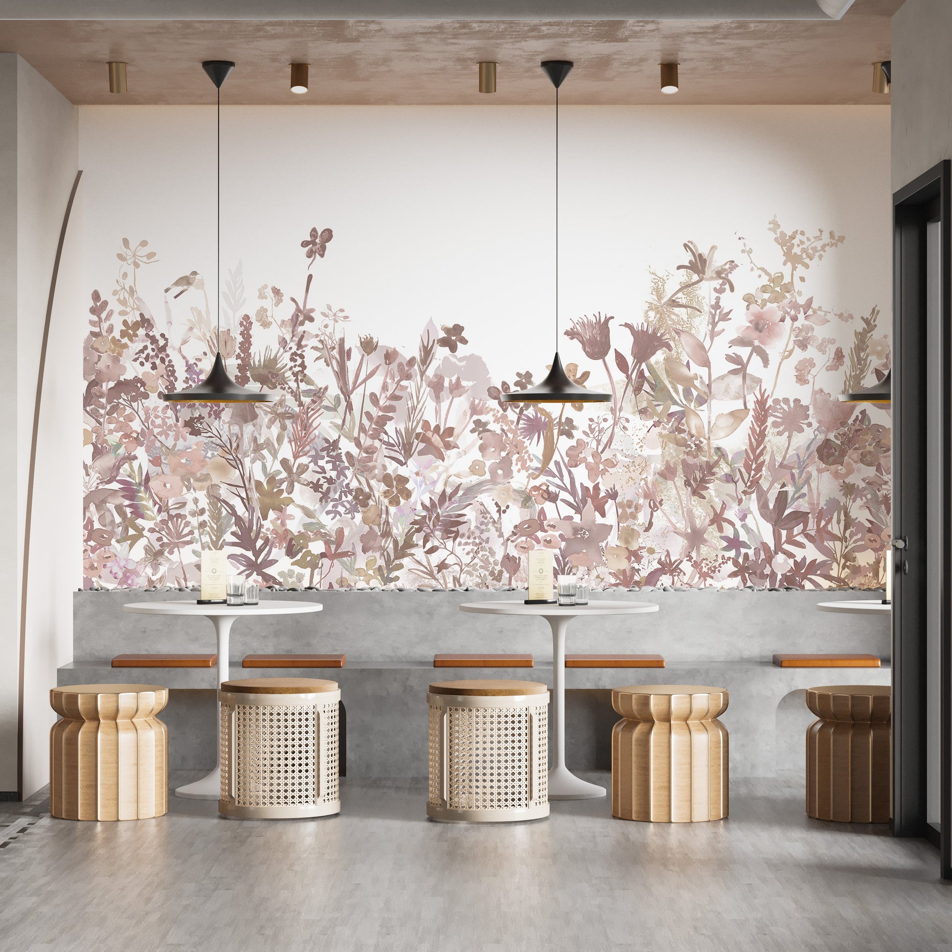 Pink floral wallpaper mural for walls