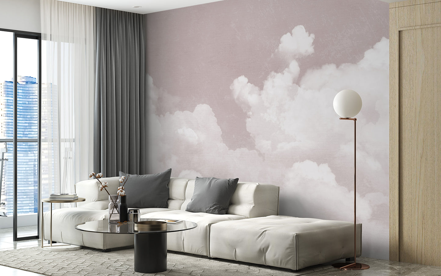 Dreamy pink cloud mural for walls