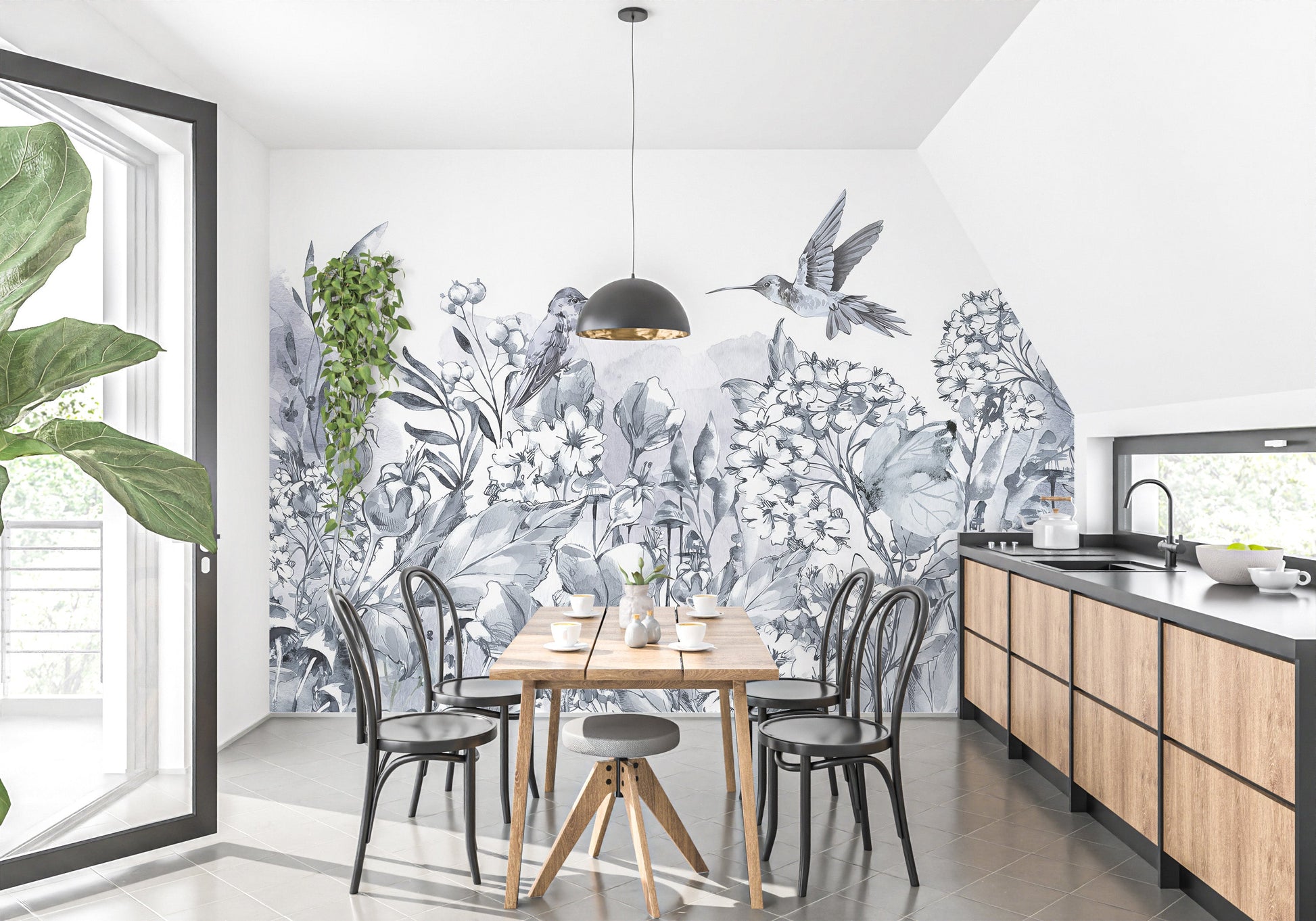 Beautiful hummingbird garden wallpaper for interiors