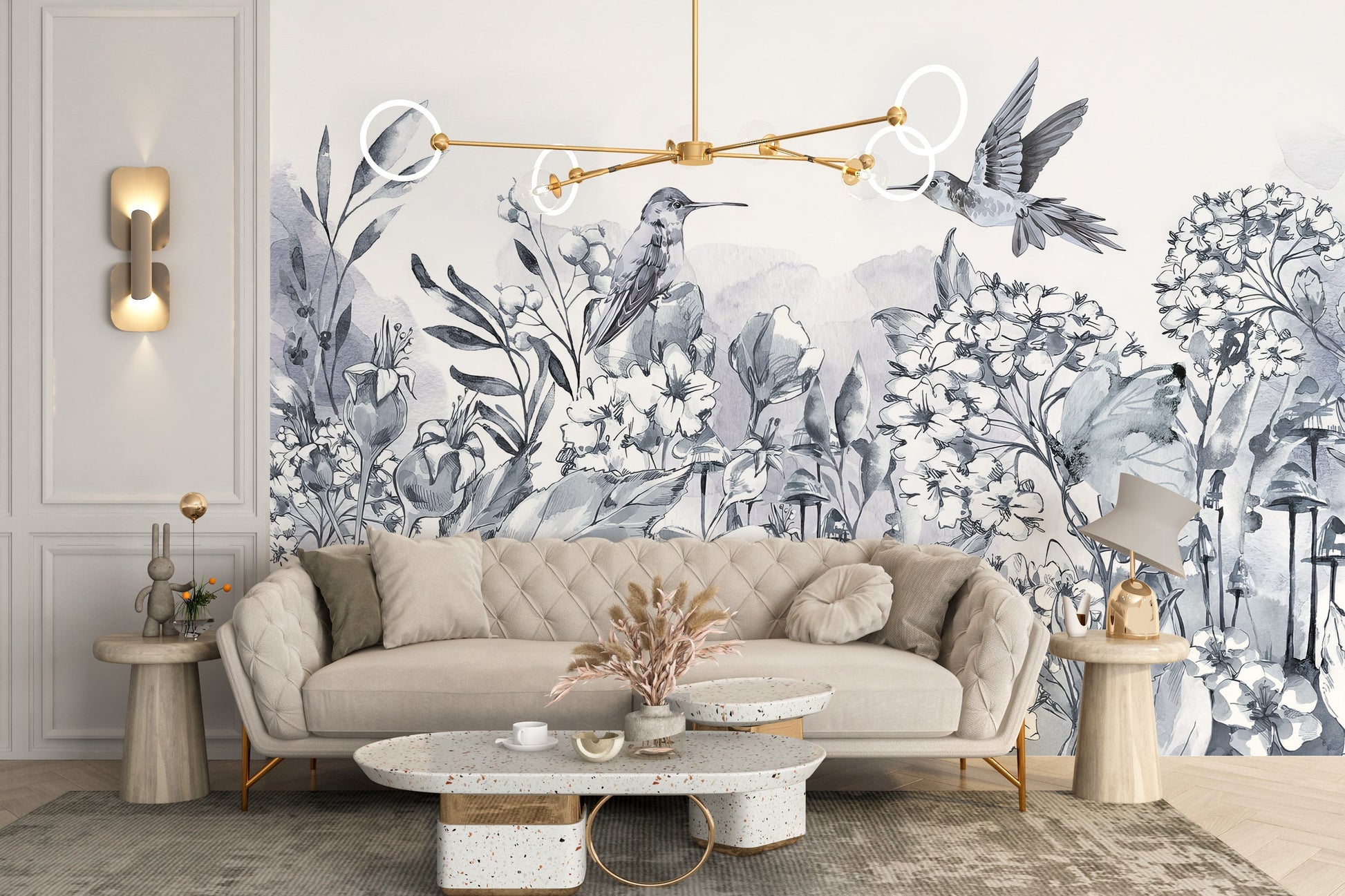 Hummingbird garden wallpaper mural for walls