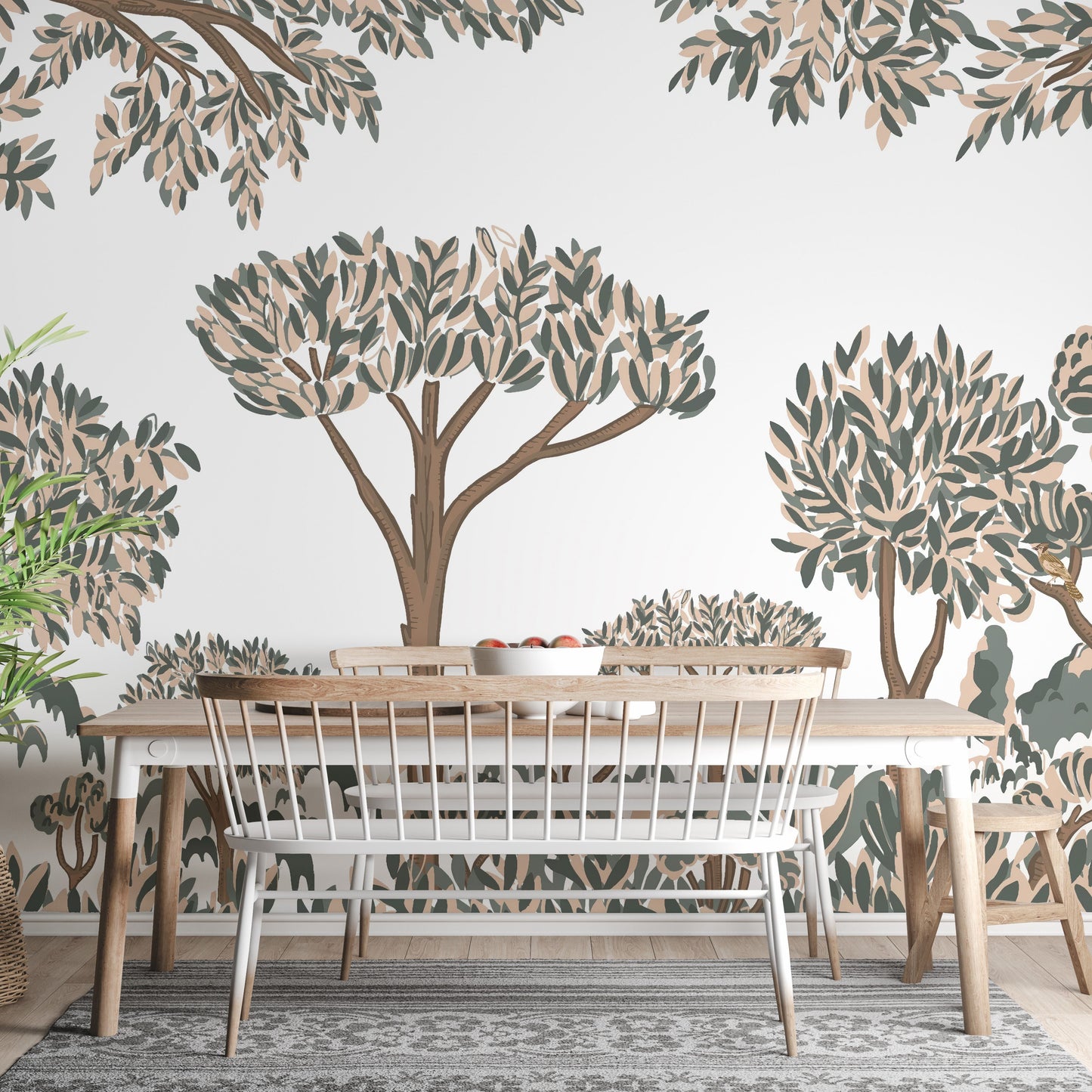 Lush tropical tree mural for interiors