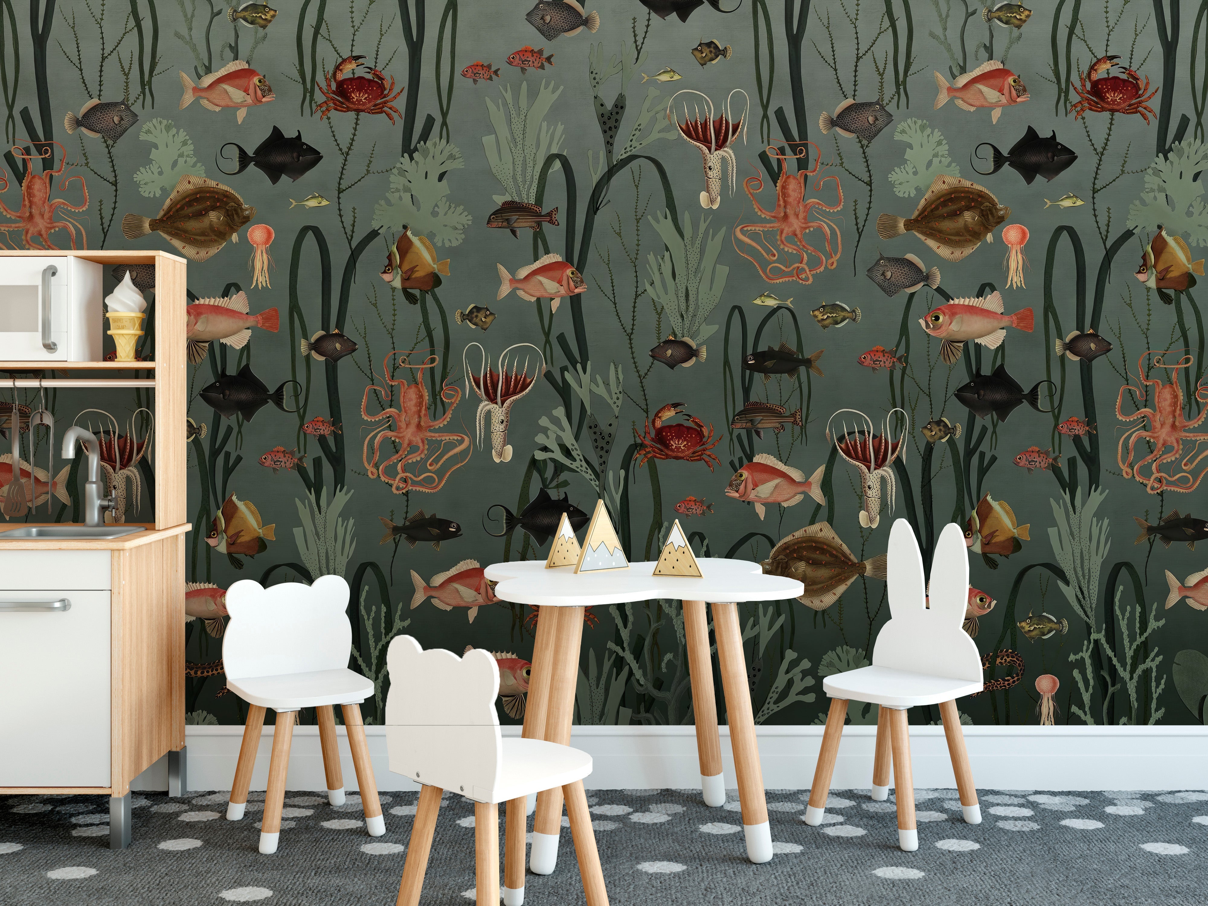 Vibrant underwater fish wallpaper for interiors