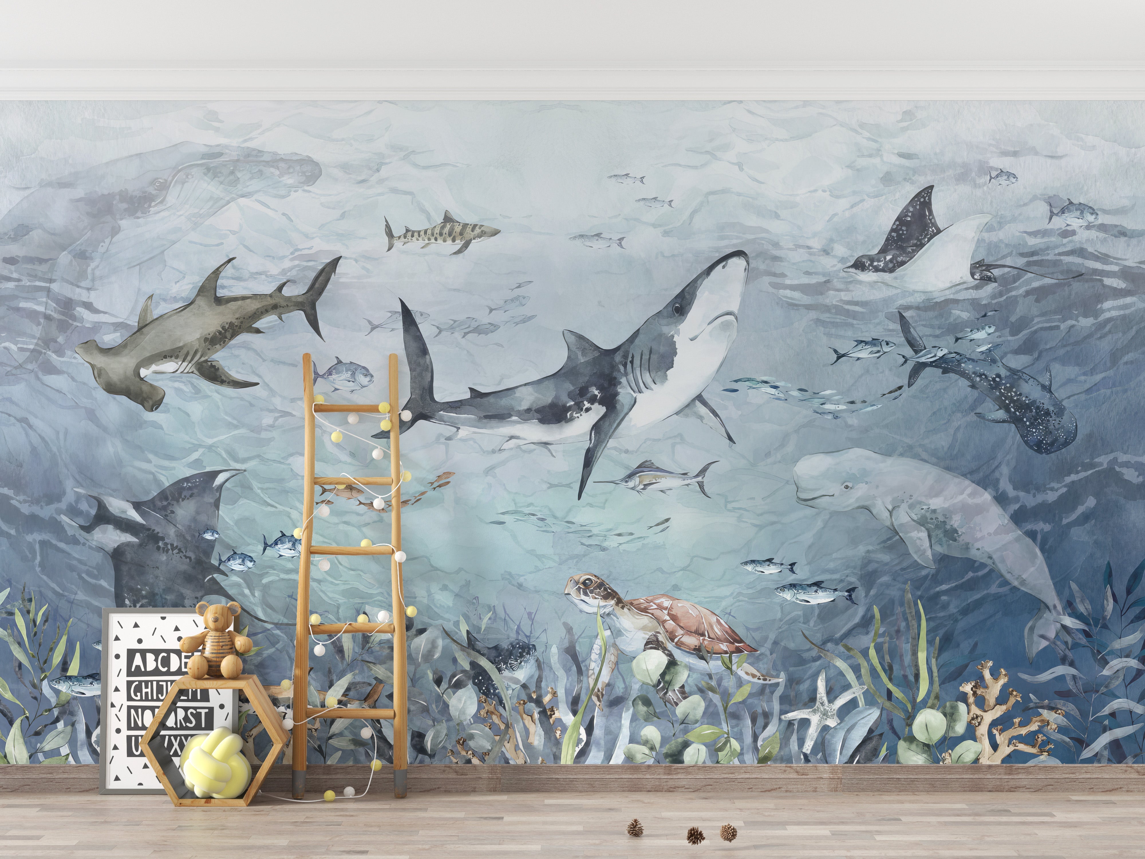 Vibrant aquatic life wallpaper mural design