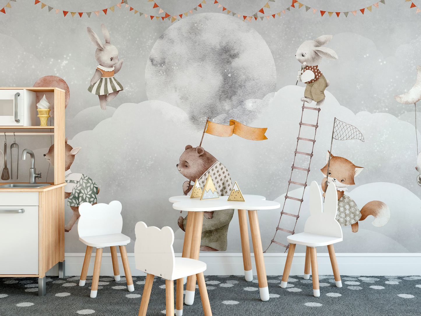 Playful celestial-themed wallpaper for baby nurseries