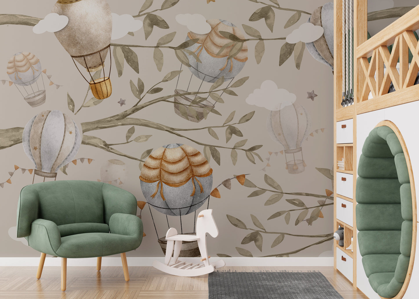 Watercolour Air Balloon Wall Mural - Giffywalls