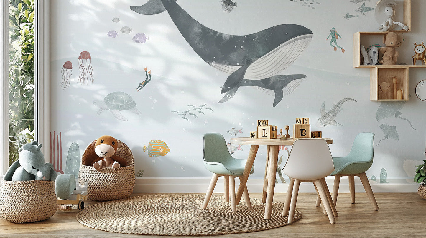 Ocean Whale Wallpaper Mural - Giffywalls