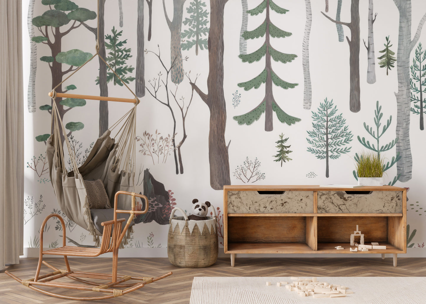 Nordic forest art wall mural pattern
