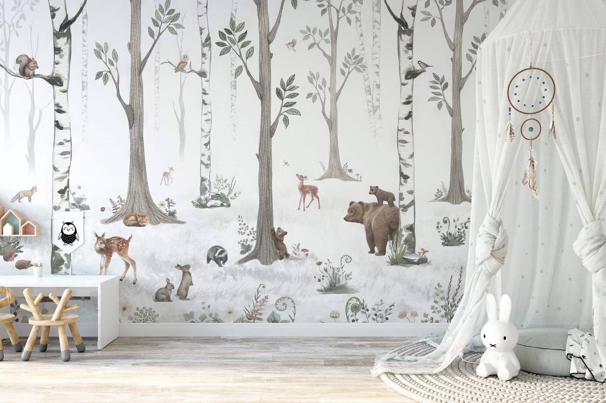 Wildlife wallpaper with serene forest elements for walls.