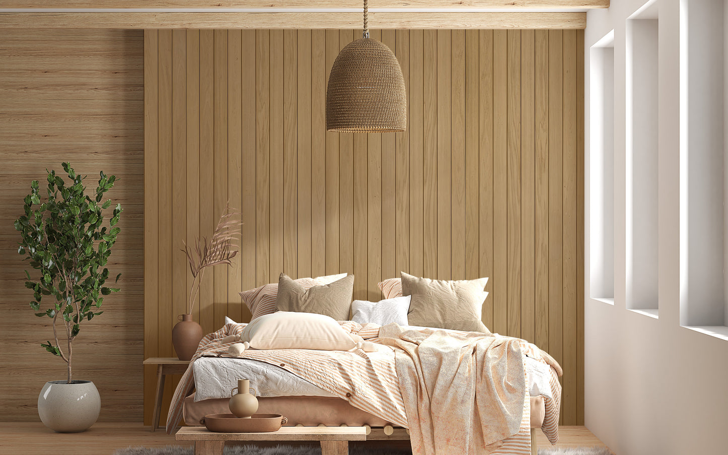 Versatile wooden plank wallpaper for creative wall ideas.